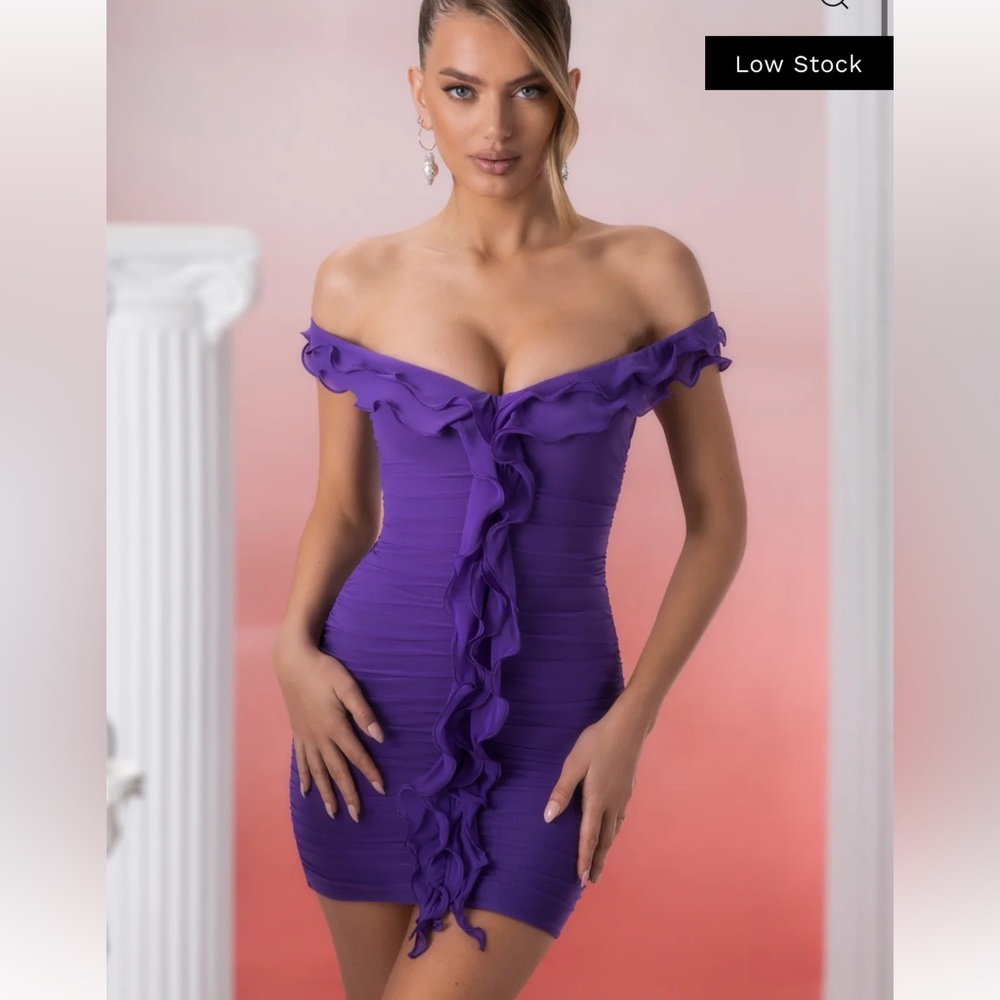PHILIARuffle Detail Mini Dress in Violet Oh polly purple ruched mini dress